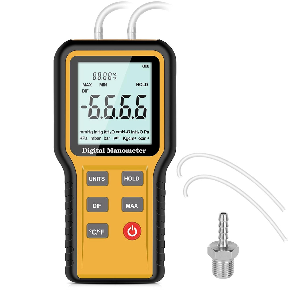 Digital HVAC Manometer Differential Air Pressure Meter Tester