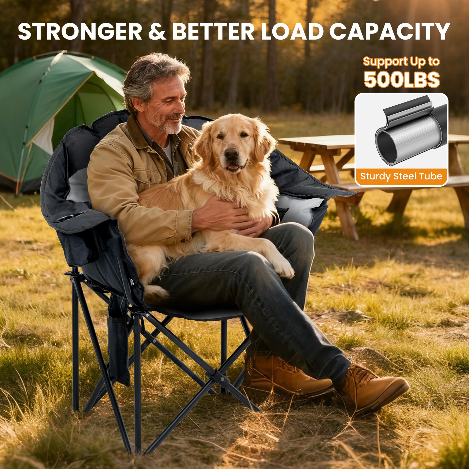 NAIZEA Heated Camping Chair Padded Patio Lounge Chairs 3 Heat Levels 20" W Seat