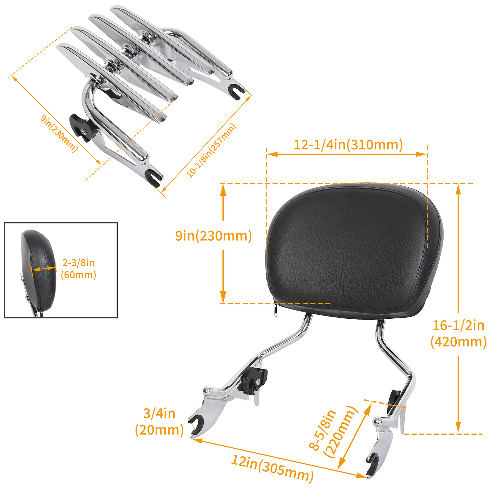 Backrest Sissy Bar Stealth Rack For 09-24 Harley Touring Road King Street Glide