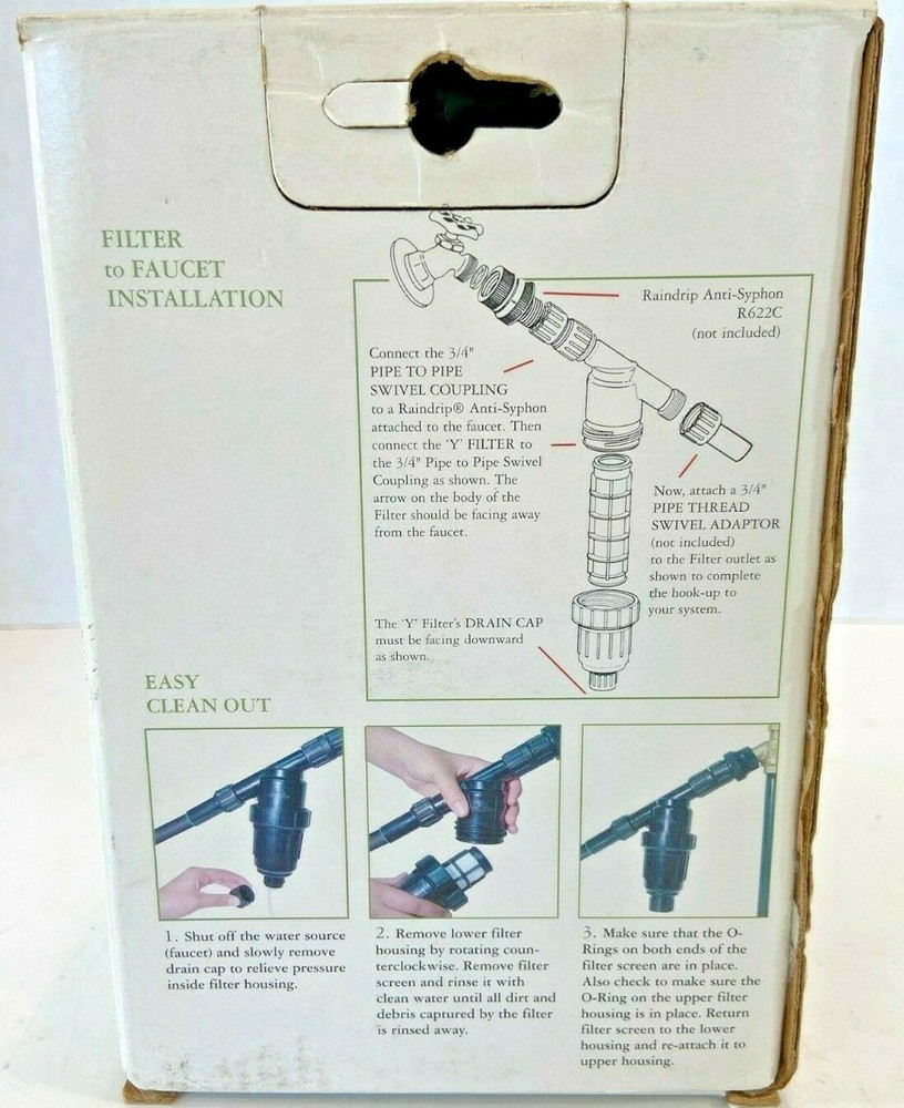 Raindrip 3/4" Pipe Thread Y Filter R605D New in Box