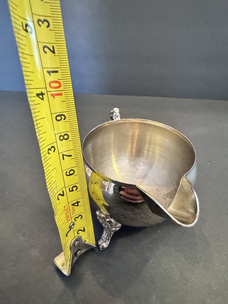 Vintage Silver Plate Creamer ornate on Rococo Floral Handle ~ 3” diameter ￼