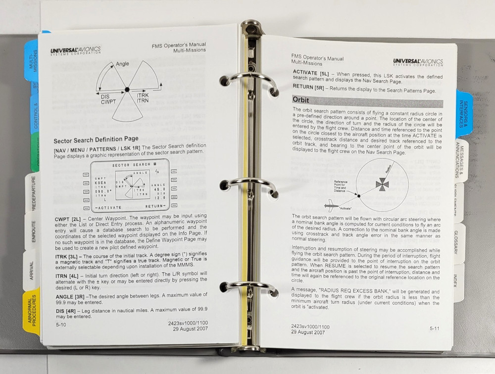 Universal Avionics FMS Operator's Manual 2008 3 Ring Binder