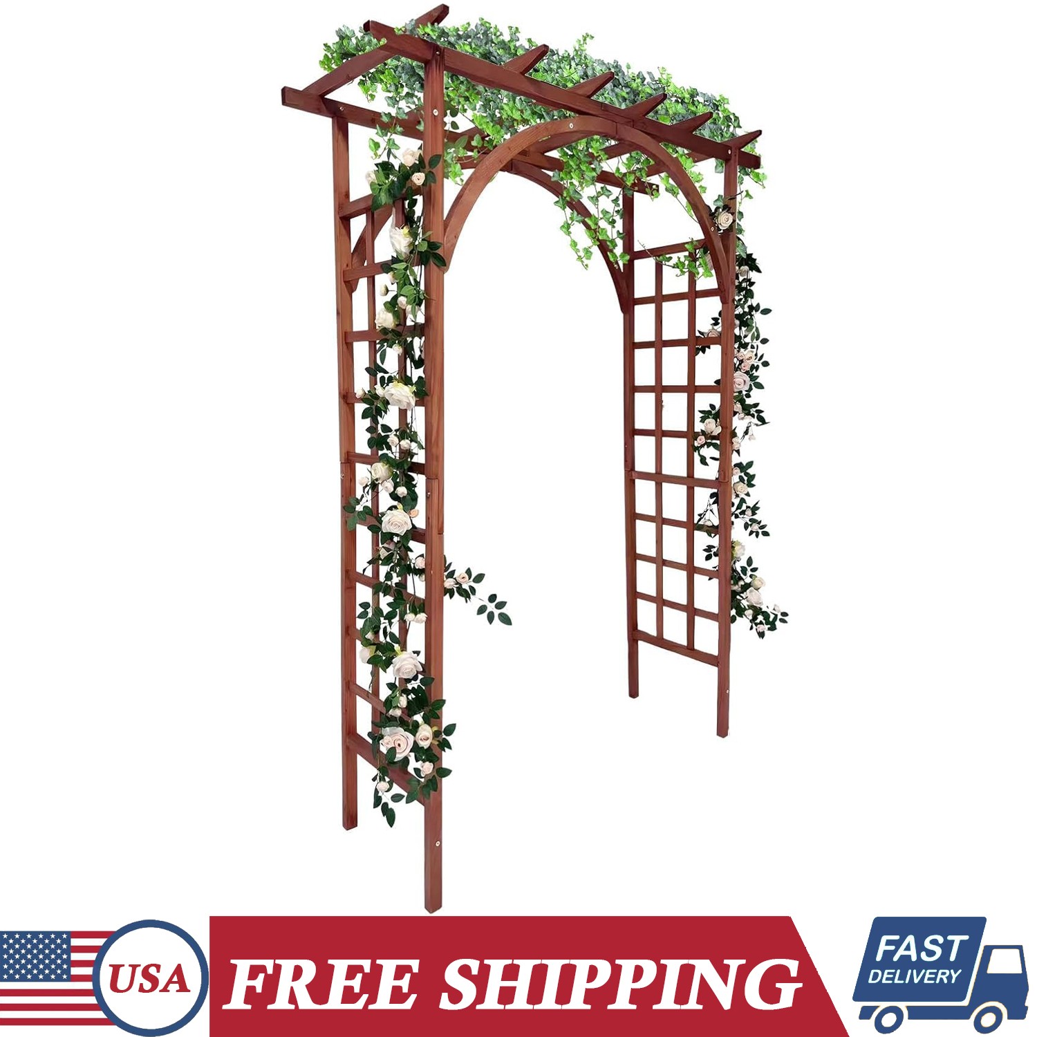 7 Ft Outdoor Wooden Arbor Arch Pergola Trellis Flat Arched Top Garden Yard Decor