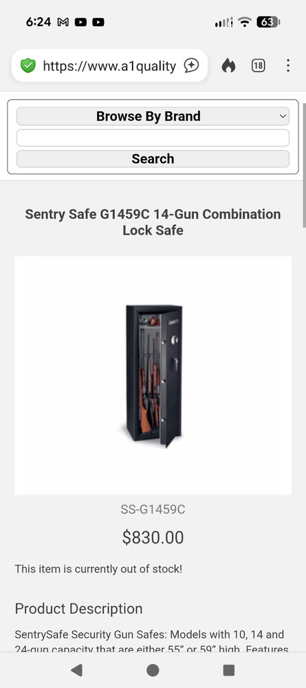 Sentry Safe, Fireproof, Upright, Locking Combination 14 Gun Safe