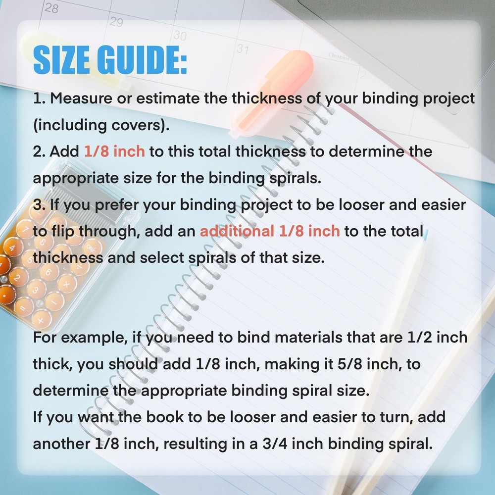 100 Pack Plastic Spiral Binding Coils10mm3/8" Binding Spirals75 Sheet Capacit...