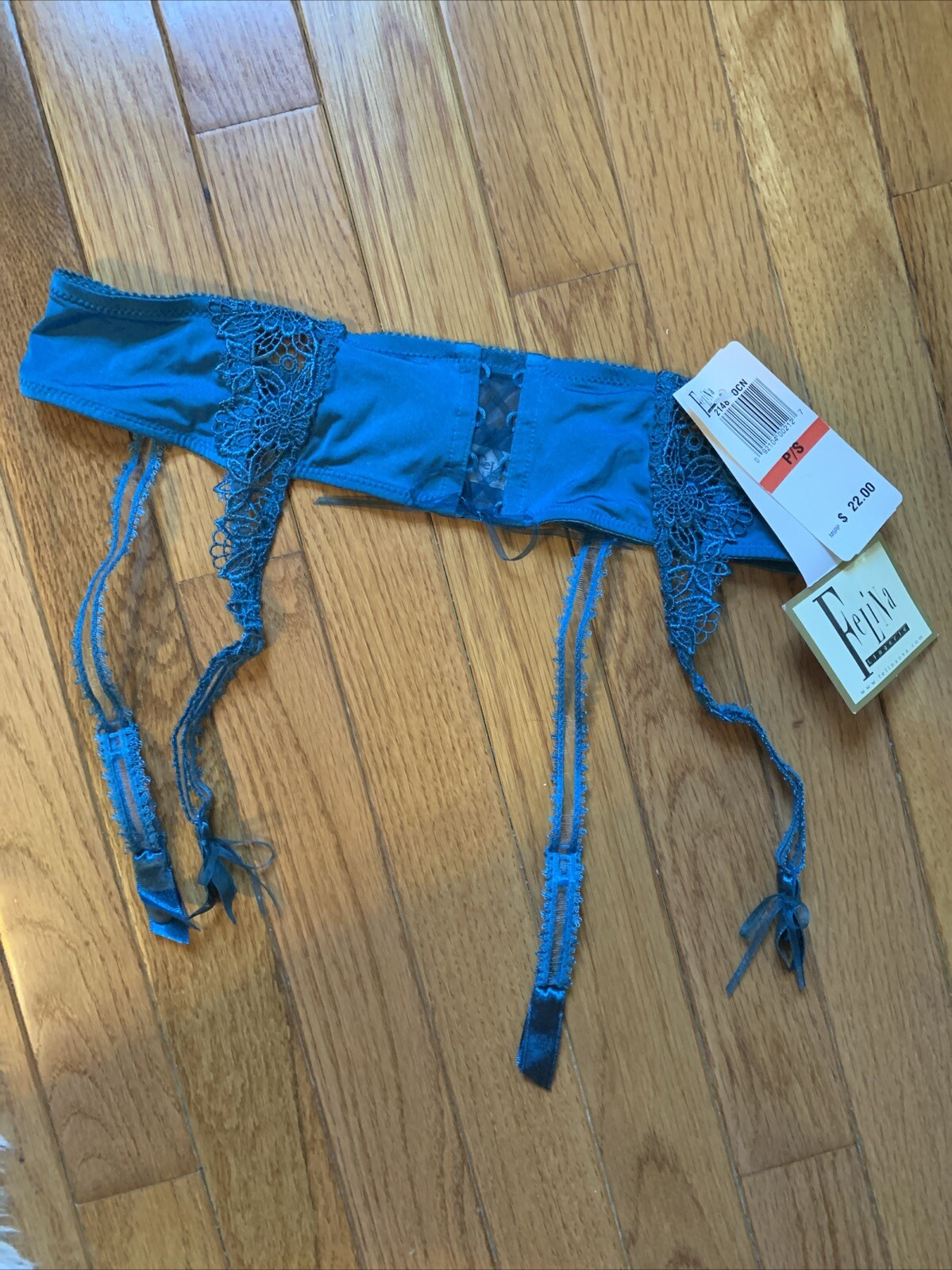 NWT FELINA Lingerie  Crochet LACE GARTER BELT Teal 2148  P/S