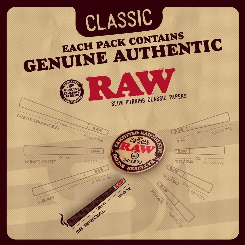 RAW 98 Special Classic Pre-Rolled Cones 100 Pack with Tips