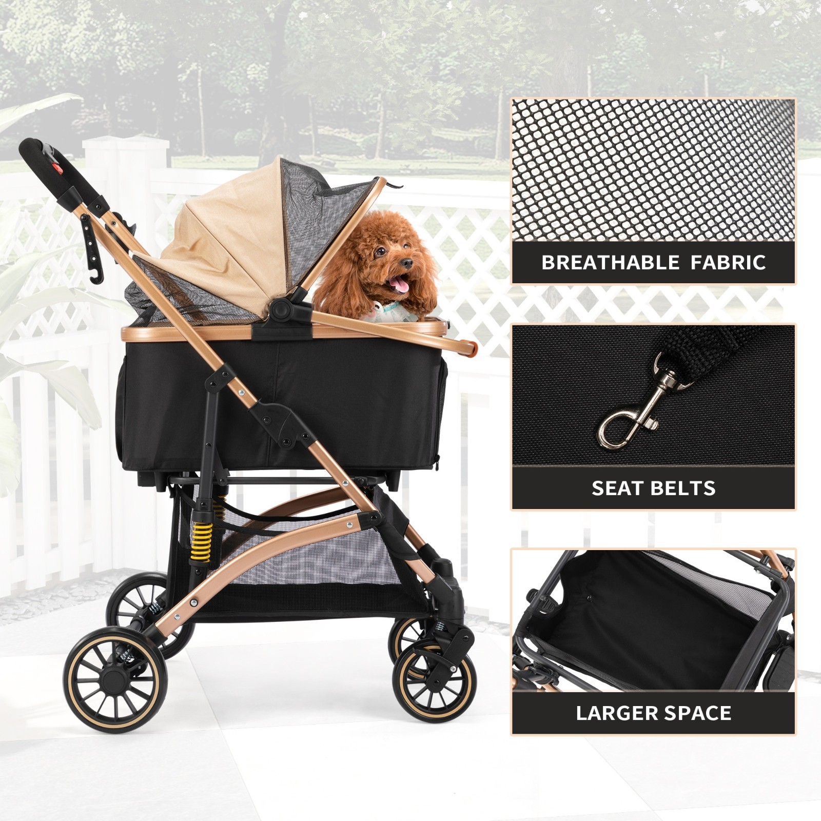 3-in-1 Foldable 4-Wheel Dog Pet Stroller Lightweight with Basket & Cup Holder