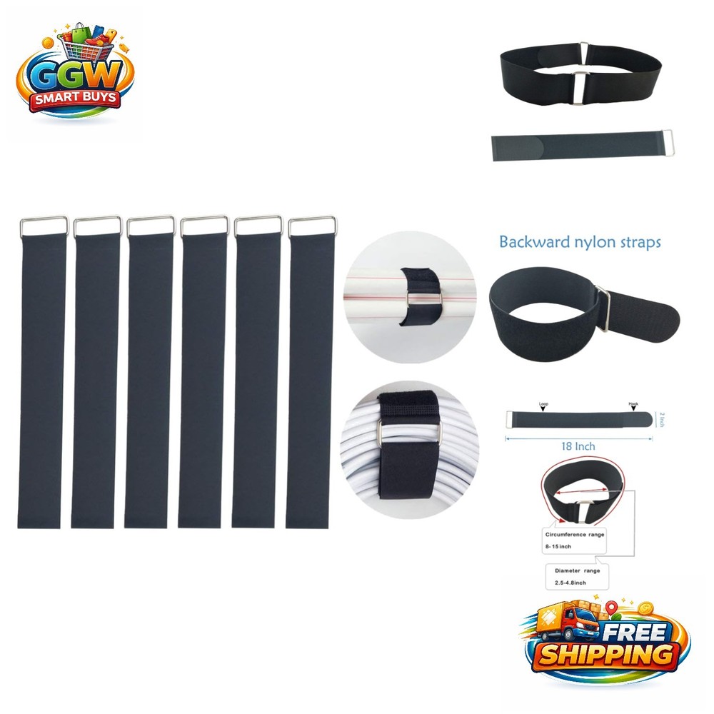 Durable 18" Nylon Hook & Loop Straps with Metal D-ring - 6 Count for Heavy Items