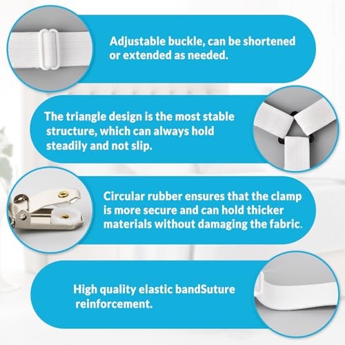 Bed Sheet Straps, 4-Pack Adjustable Bed Sheet Clips - Easy Install 4 Pack White