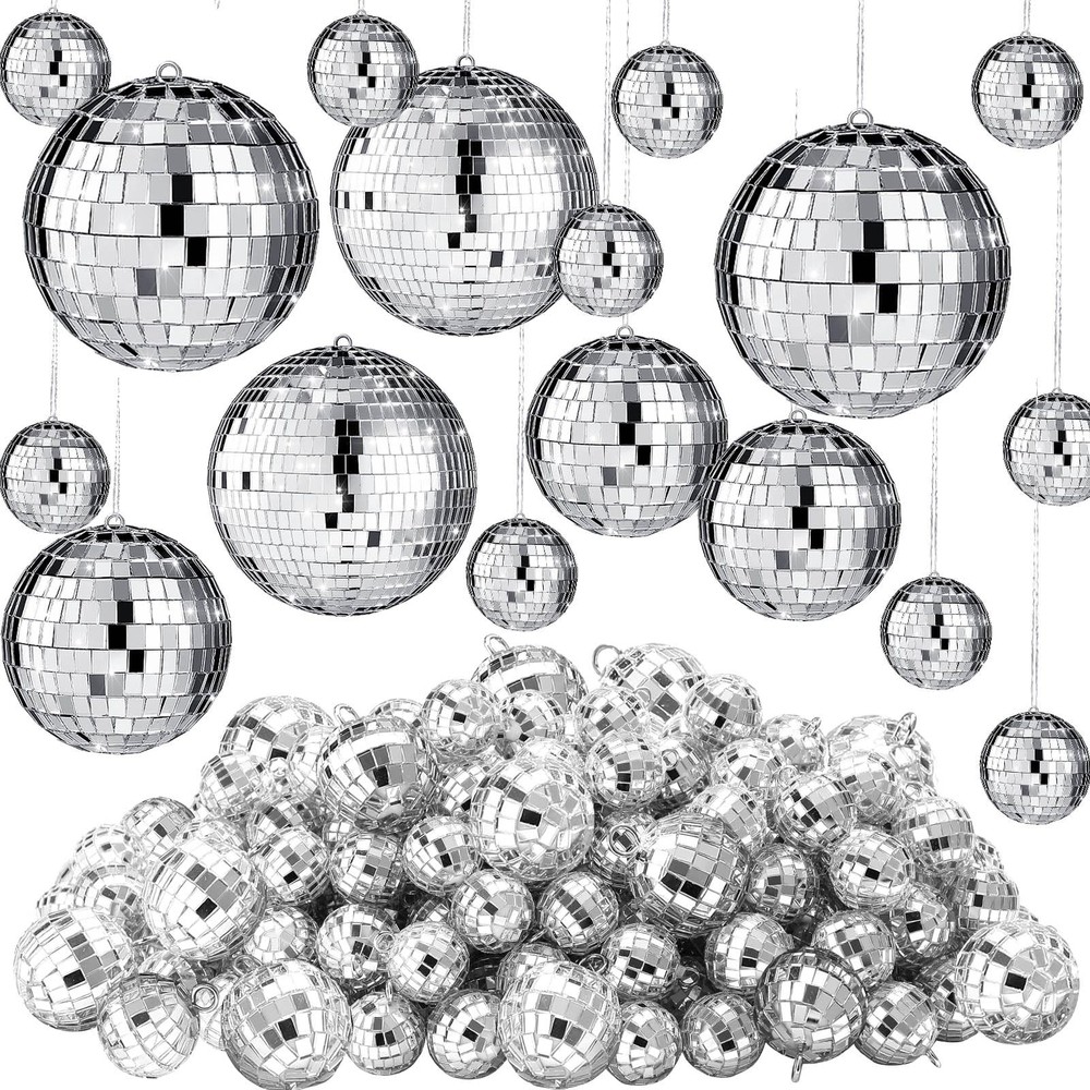 65 Pcs Disco Balls Reflective Hanging Disco Ball Decorations Assorted Silver ...