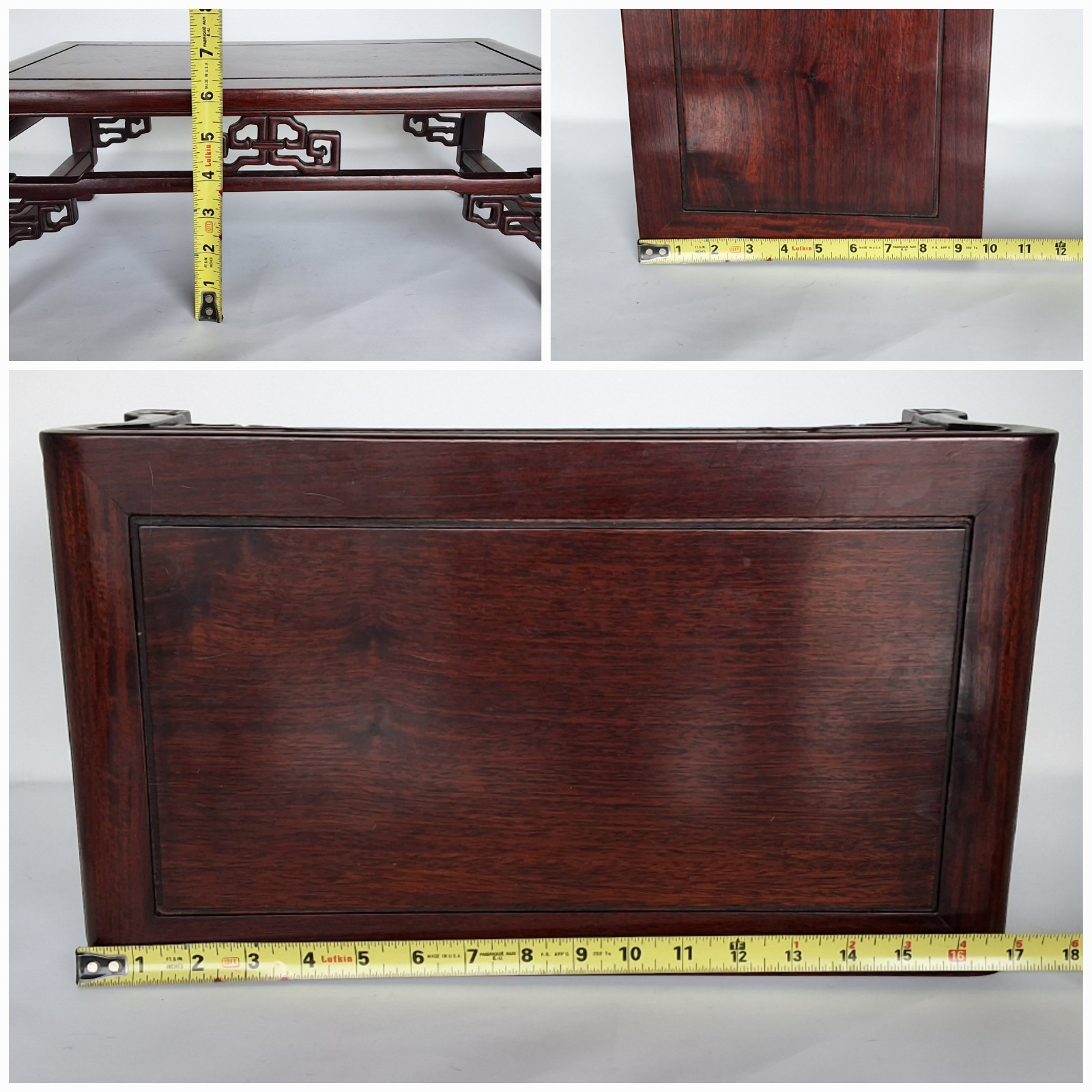 Pair MCM Oriental Asian Mahogany Brown Rectangular Shrine Table Set Bonsai Vtg