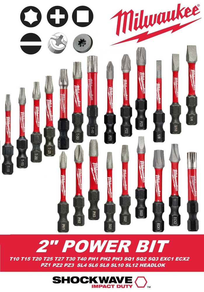 Milwaukee Shockwave Impact Driver Bits 2 Inch Length ALL SIZES 2"