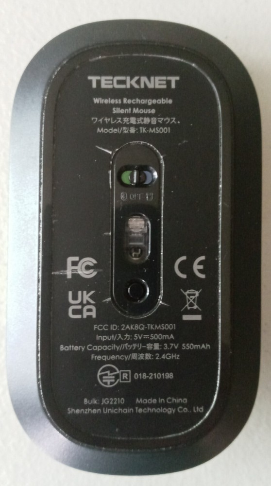 TECKNET 2.4 GHz Bluetooth Wireless Rechargeable Silent Mouse TK-MS001 Black