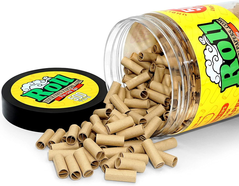 500 PCS Pre Rolled Filter Tips 6mm Unbleached Paper Rolling Tips Bottle