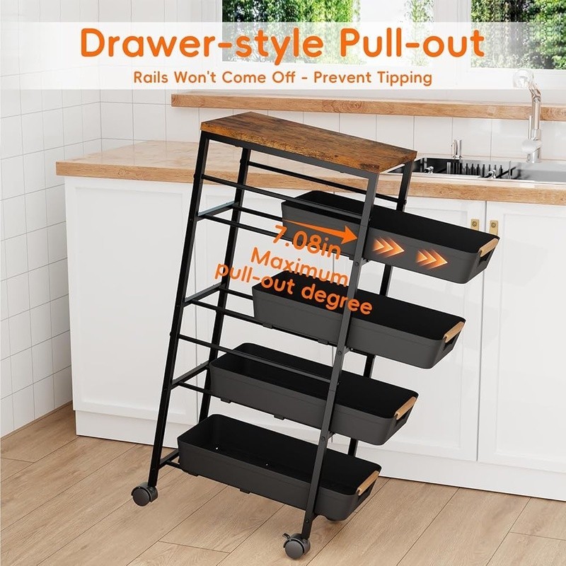 Multi-Functional Rolling Utility Cart W/ Pull-Out Drawers & Ventilated Baskets