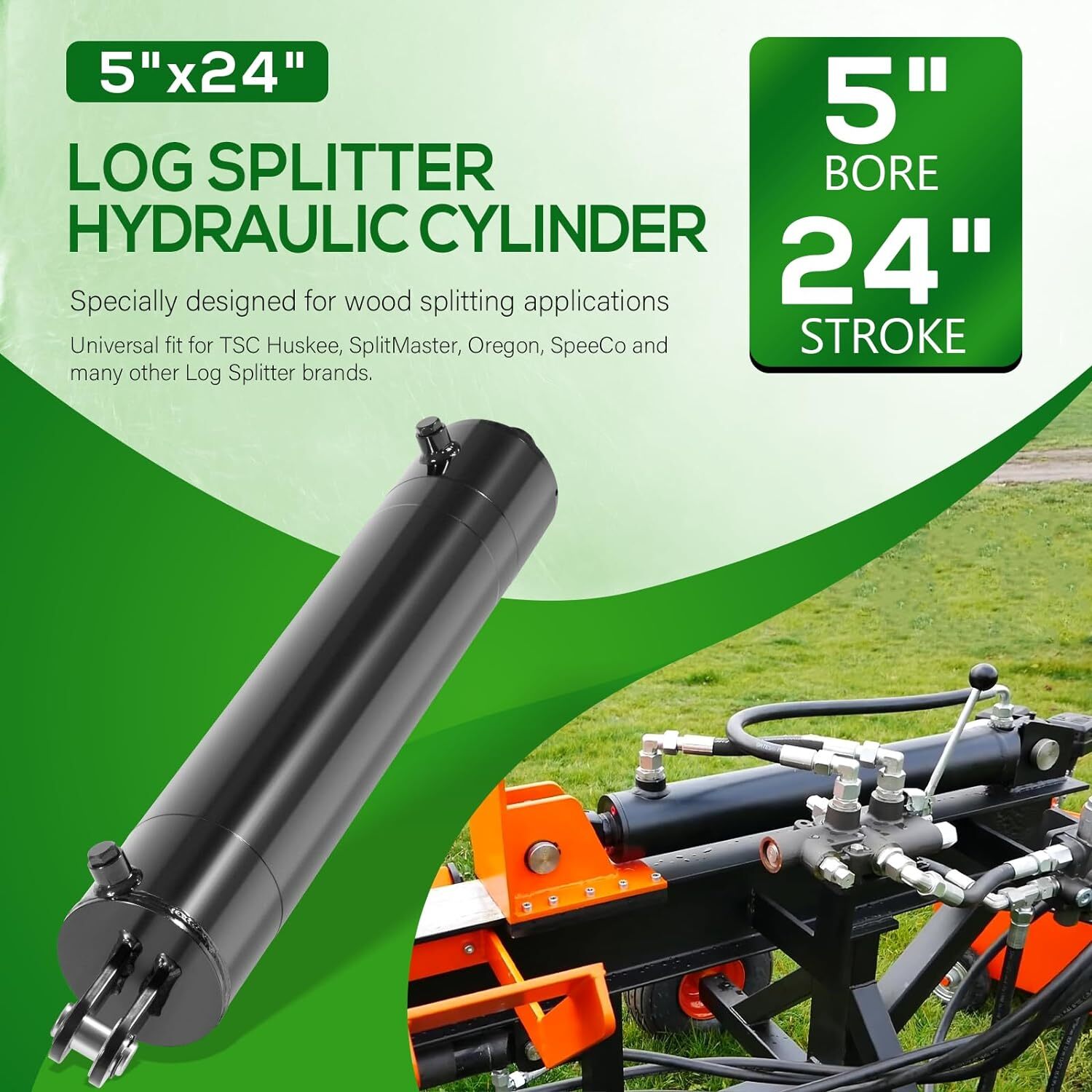 5"x24" Log Splitter Hydraulic Cylinders Double Acting 5" Bore 24" Stroke 2" Rod