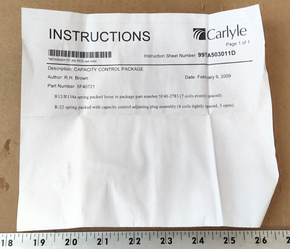 Carrier Transicold, Cap Control Valve PKG 5F-40-721