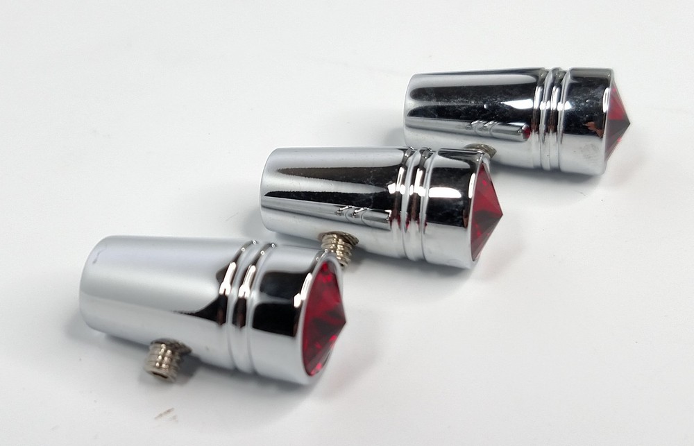 (Set/3) for Peterbilt Red Crystal Mini Toggle Switch Extension 1", Chrome Metal