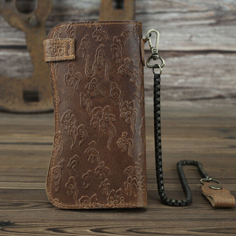 Men Leather Credit ID Cards Holder Long Chain Wallet Biker Trucker Heavy Thick S