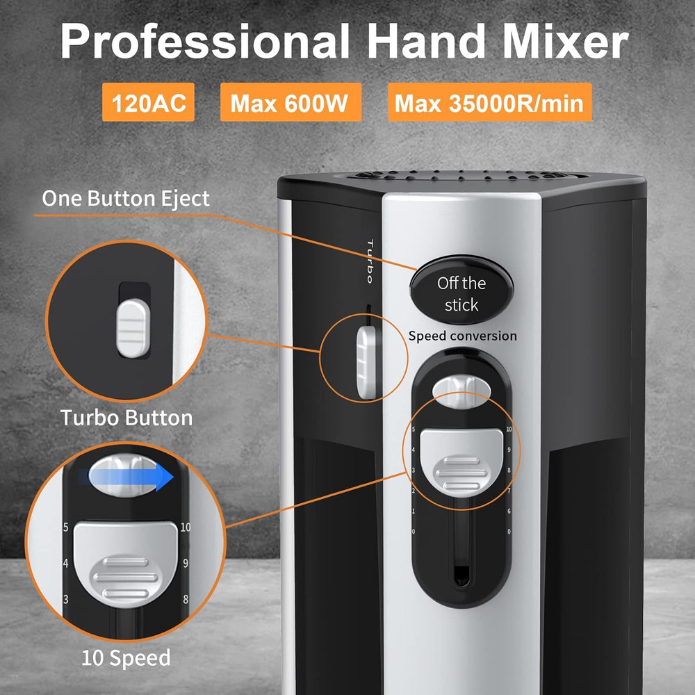 600W Electric Hand Mixer Kitchen Handheld Mixer 10 Speed Powerful