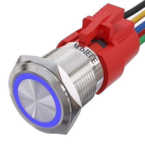 19mm Momentary Push Button Switch On Off Stainless Steel Silver Shell-Blue