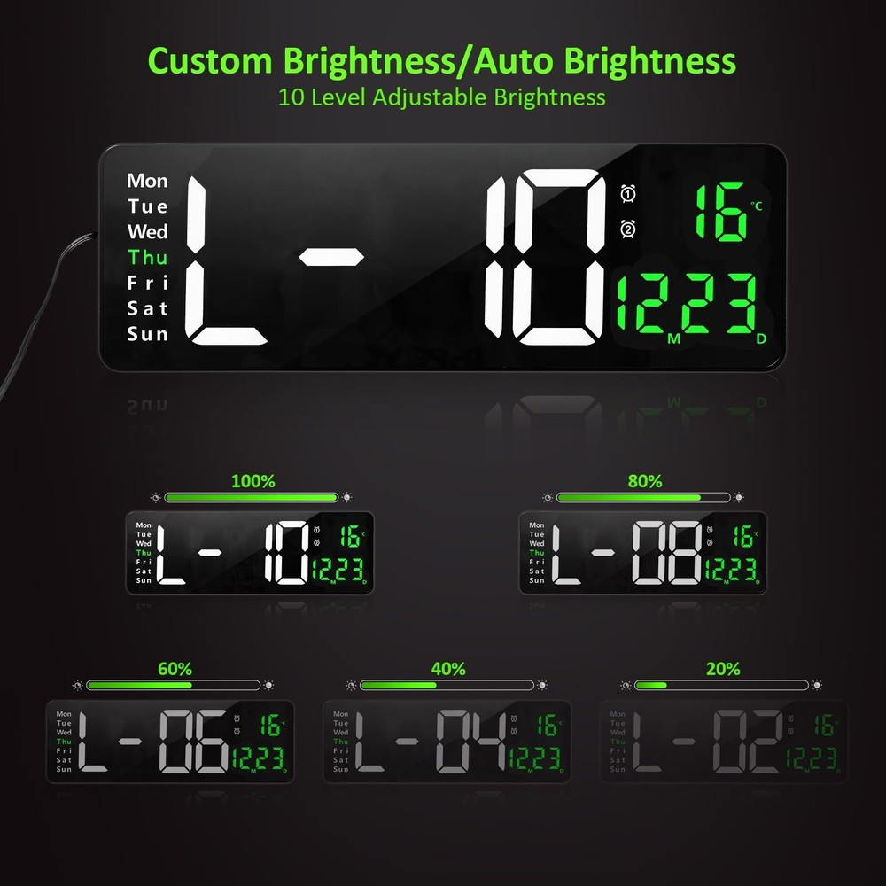 Large Digital Wall Clock,16 Inch Digital Wall Clock with Time Date Temp Week,...