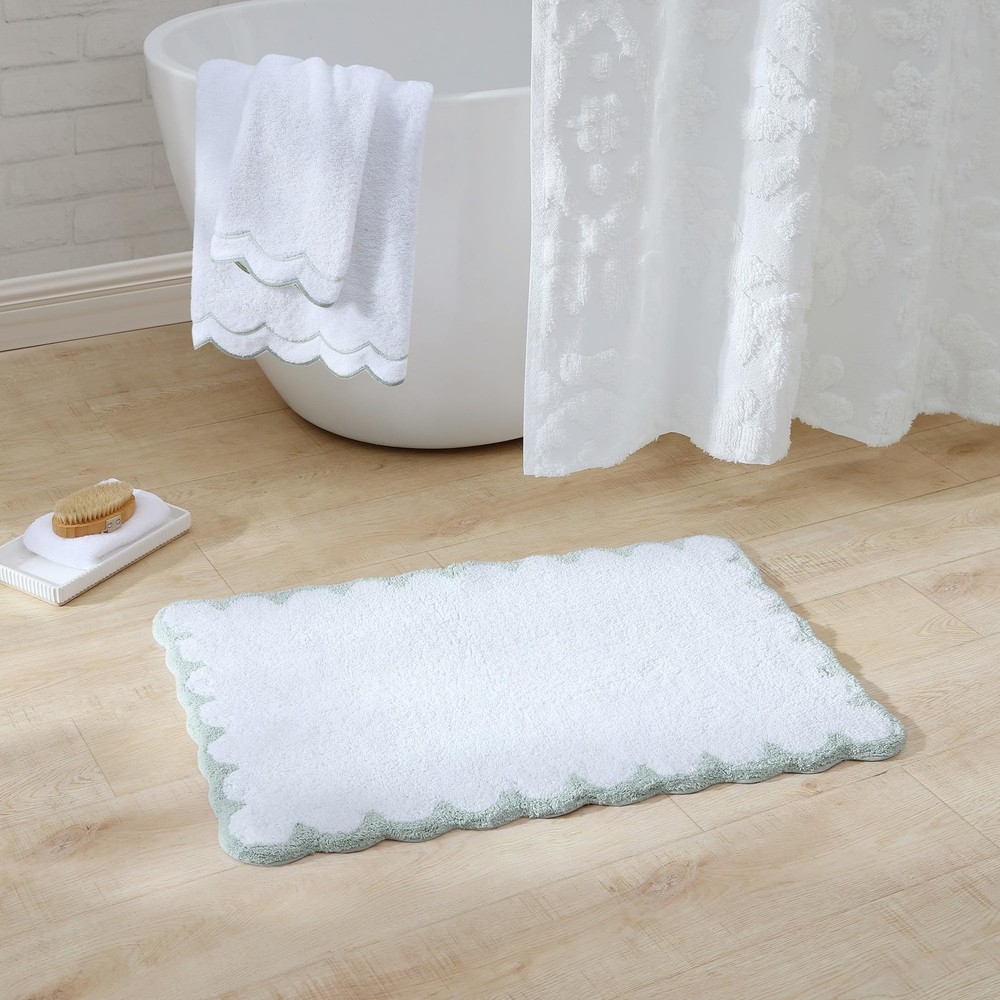 Peri Home Scalloped Bath Rug - Soft & 1'8" x 2'6" (Rectangular), Sage