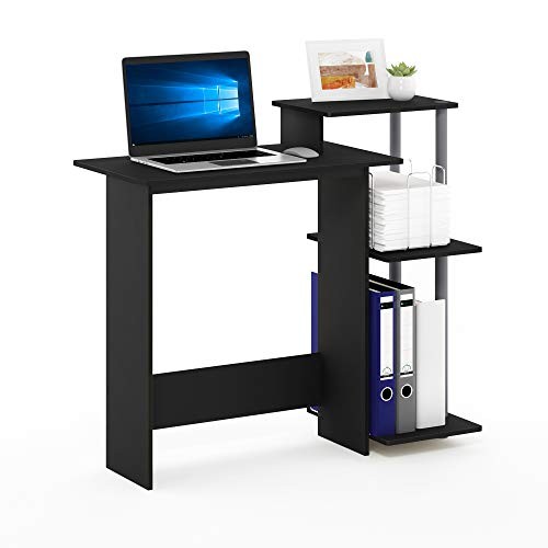 Efficient Home Laptop Notebook Computer Desk Black/Grey Square Side Shelves