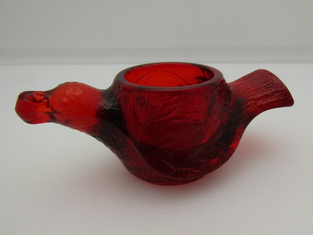 E.E. Ed Bowman 2009 Ruby Red Summit Bird with Berry Open Salt Dip Candle Holder