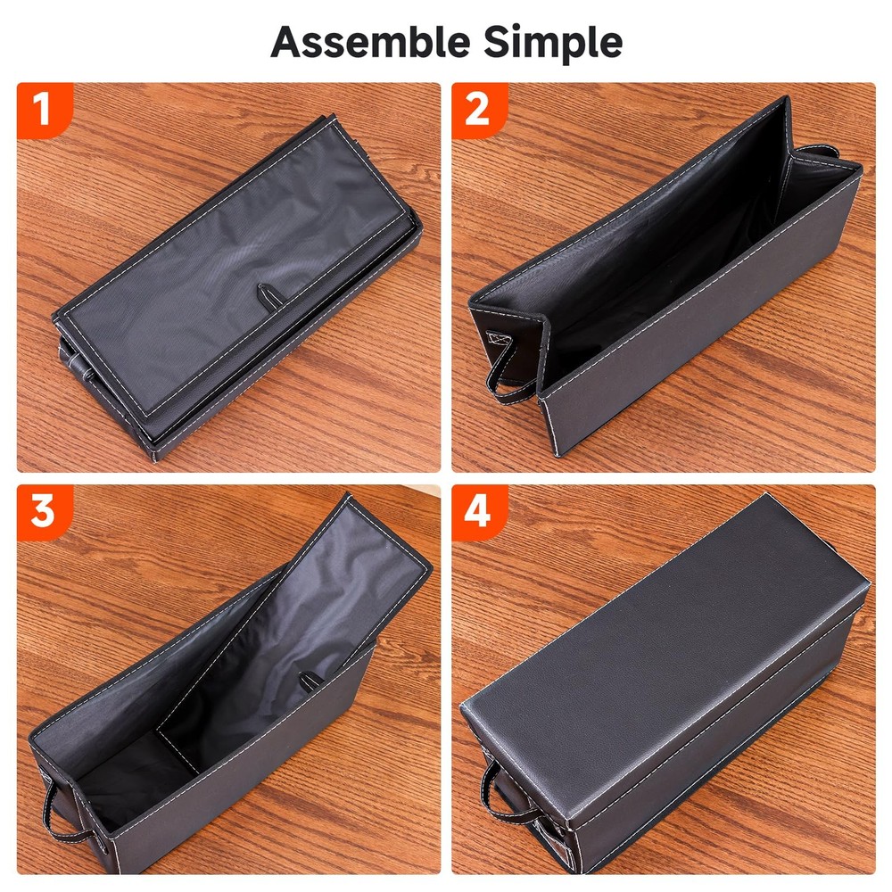2 PCS Black Faux Leather CD Storage Case Box Lid Handle Organizer Stackable
