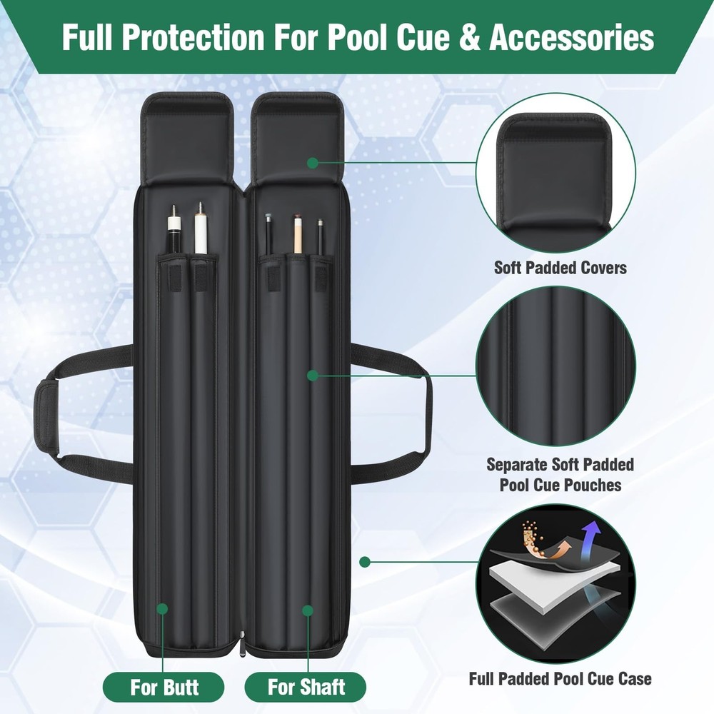 Pool Cue Case 2x3, Pool Stick Bag Pool Cue Soft Case with Multi-pocket for 2 ...