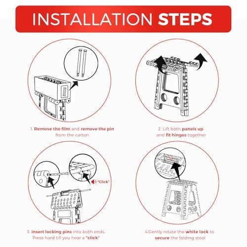 Folding Step Stool Foldable 400 lbs Capacity, Plastic Stools 17.5 Inch Black