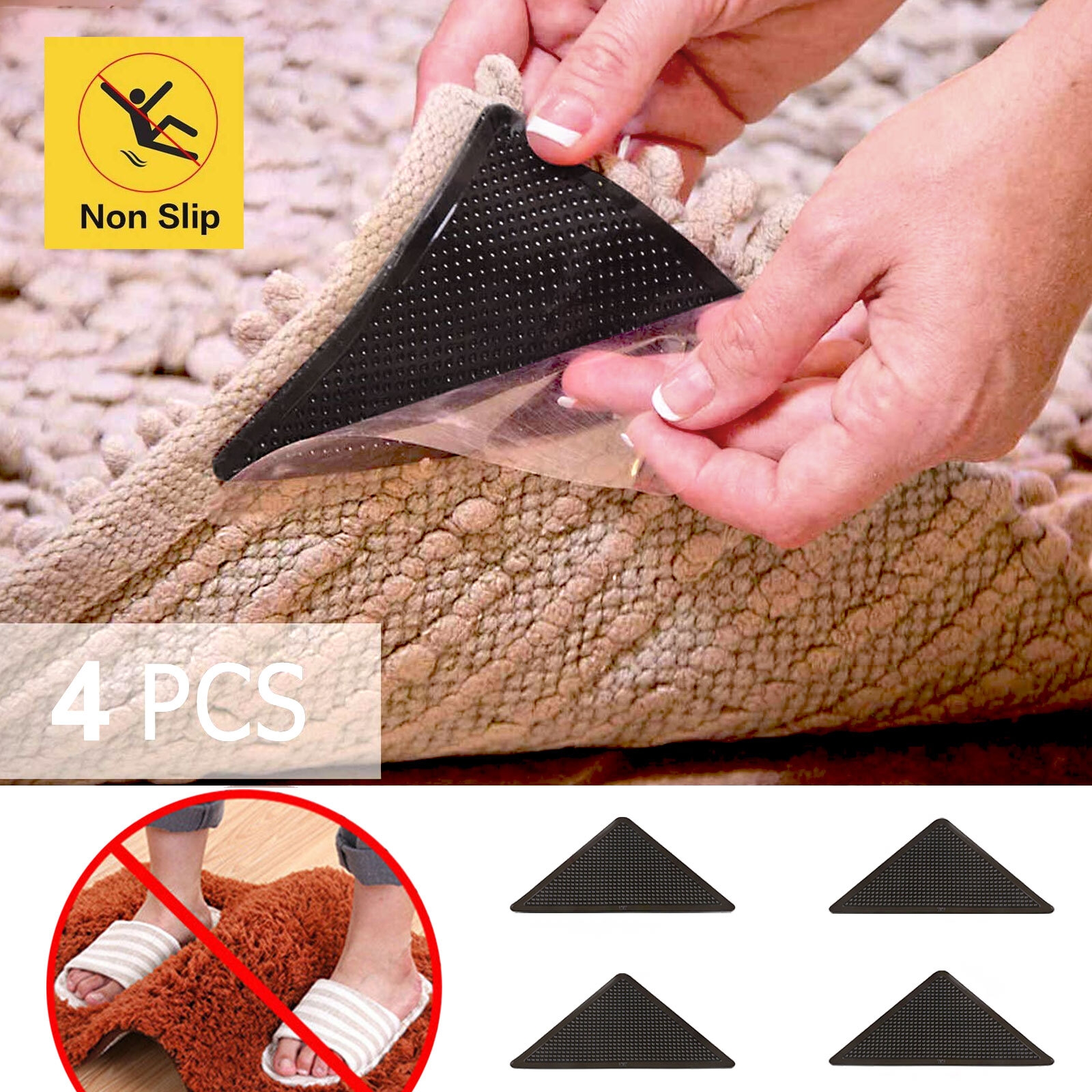 8× Reusable Rug Carpet Mats Grippers Anti Slip Stopper Washable Grips Corner Pad