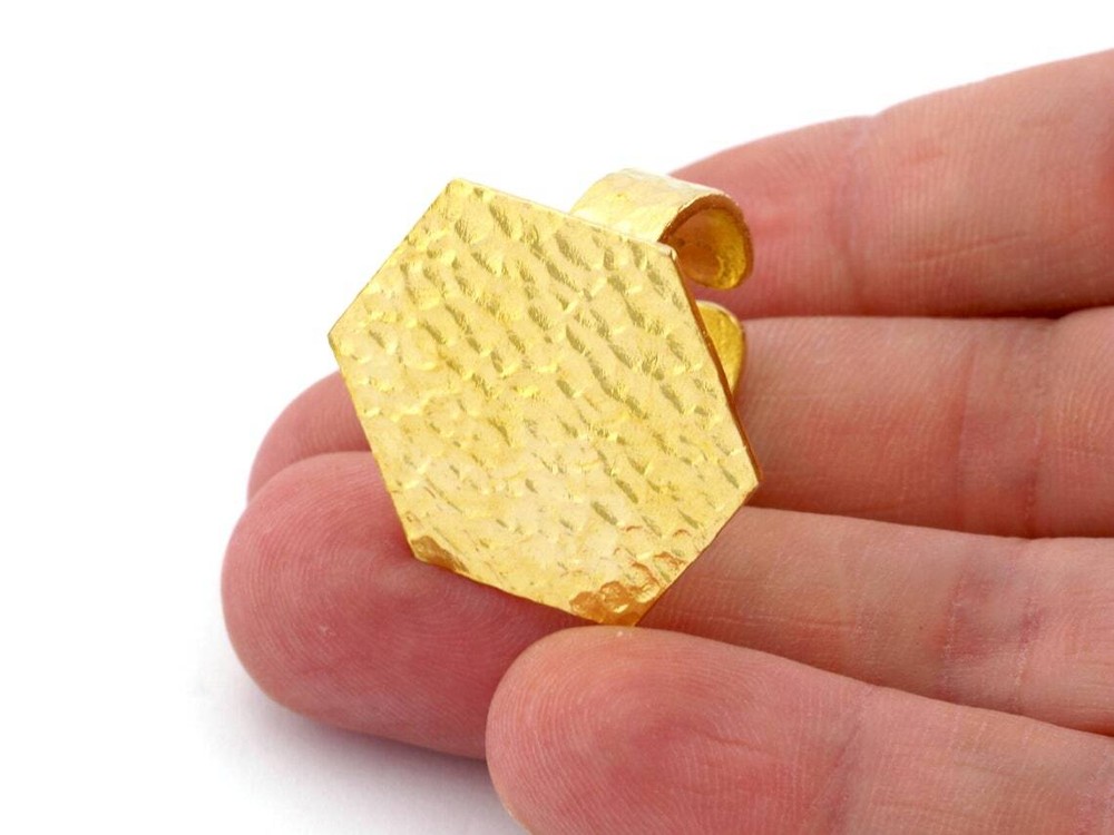 Hexagonal Hammered Adjustable Ring Blank - Raw Brass (21mm Blank ) 4946