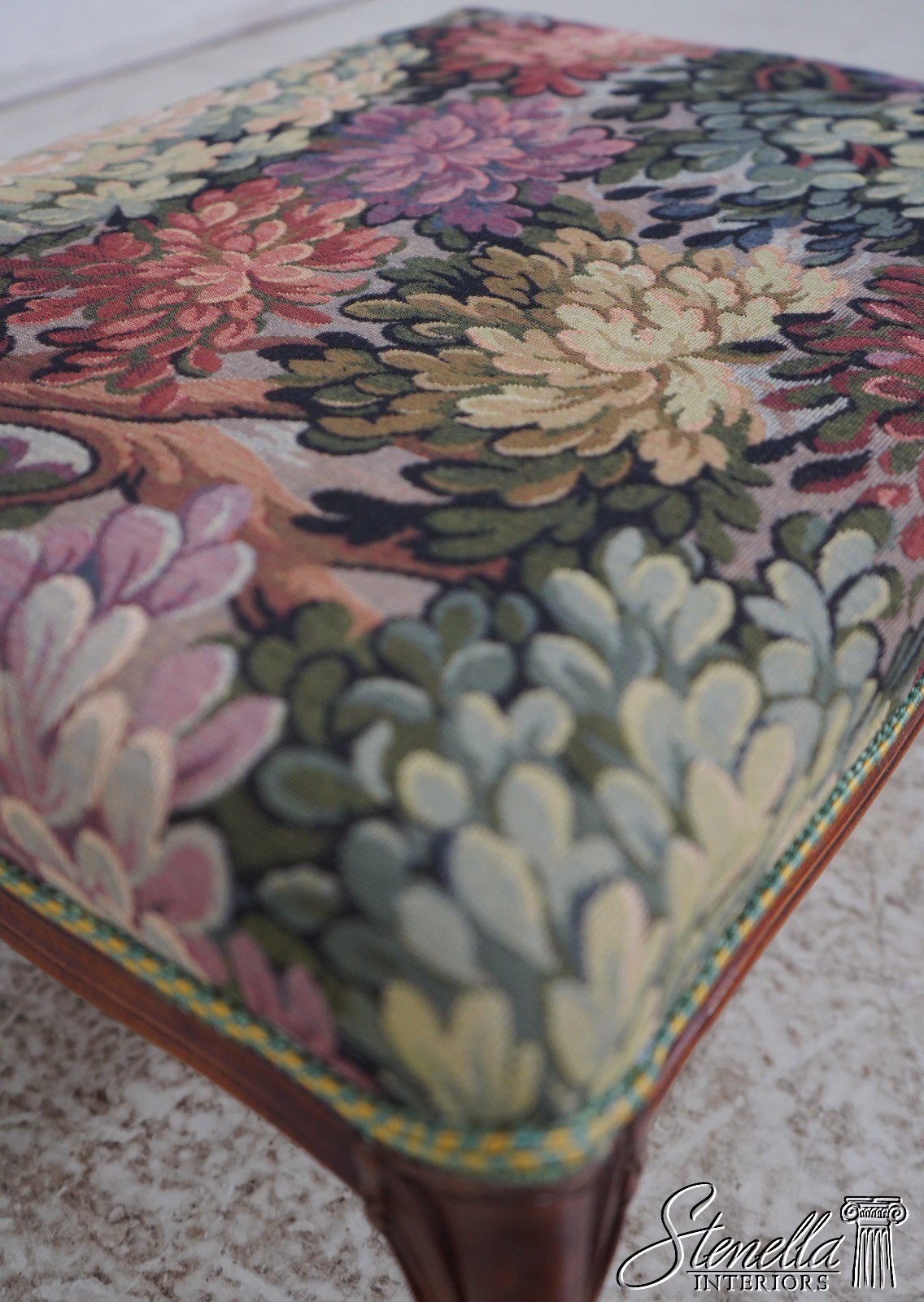 70447: Vintage Country French Mahogany Upholstered Footstool