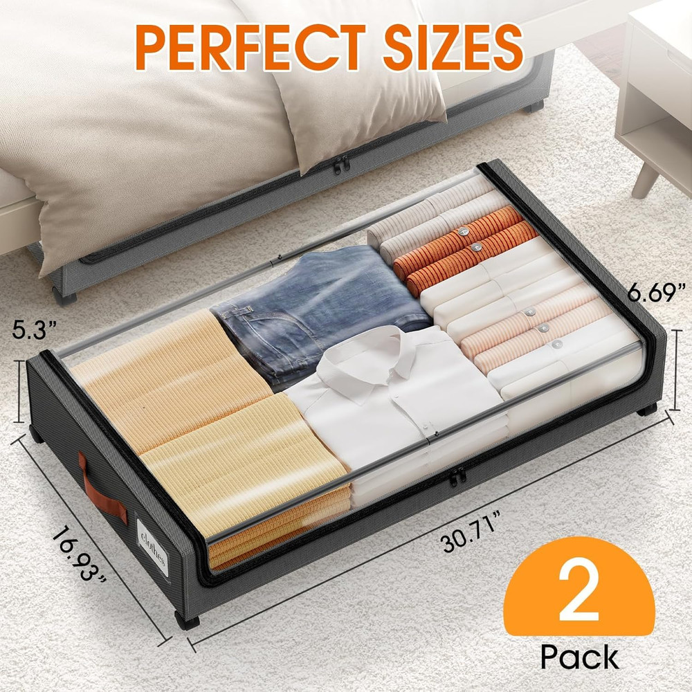 Under Bed Storage with Wheels 2Pack Storage Containers with Clear Window&Label u