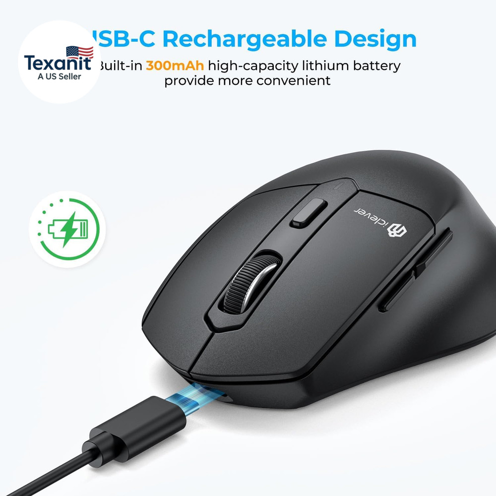 MD360 Ergonomic Bluetooth Mouse with Mouse Jiggler, Wireless Rechargeable Mouse