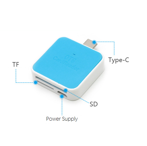 Portable Type-C Square-shaped Memory Card Reader MicroSD/SD Card OTG Card Reader