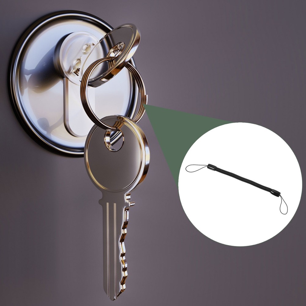 5 Pack Retractable Spring Coil Strap, Plastic Keys Holder (BLack, 5-inch)