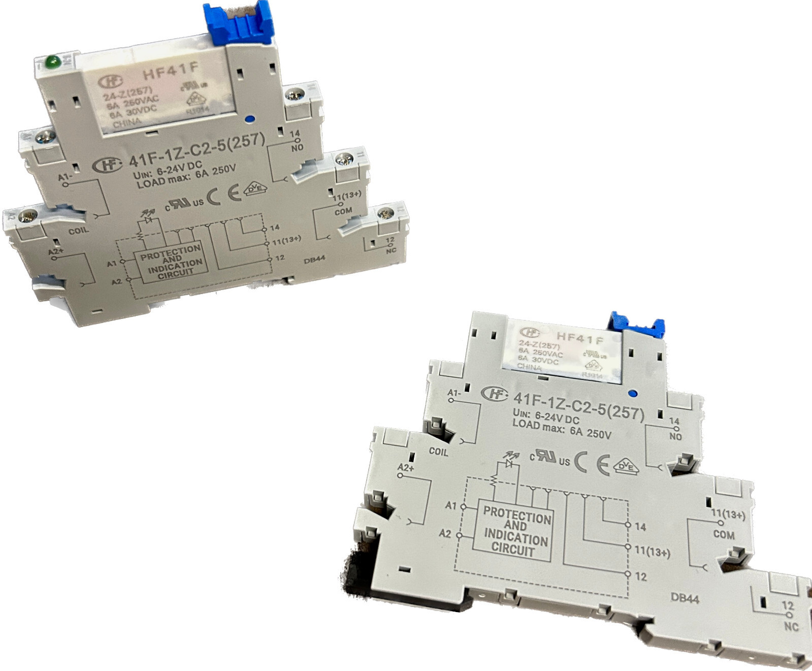 Slim Relay and Base, 24VDC Coil, 6 Amp Contact, NO/NC, Din Rail HF41F 24-ZS