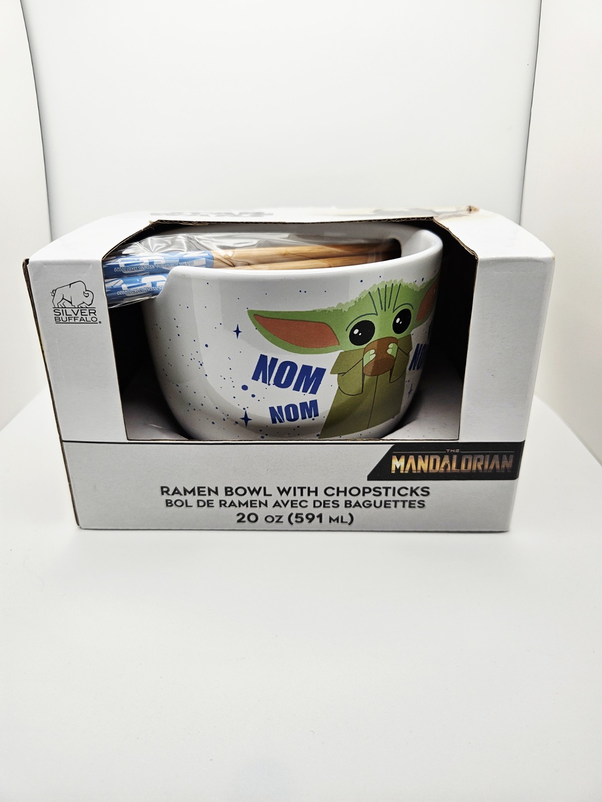 The Mandalorian Grogu Baby Yoda Star Wars Ceramic Ramen Bowl W/ Chopsticks 20 oz