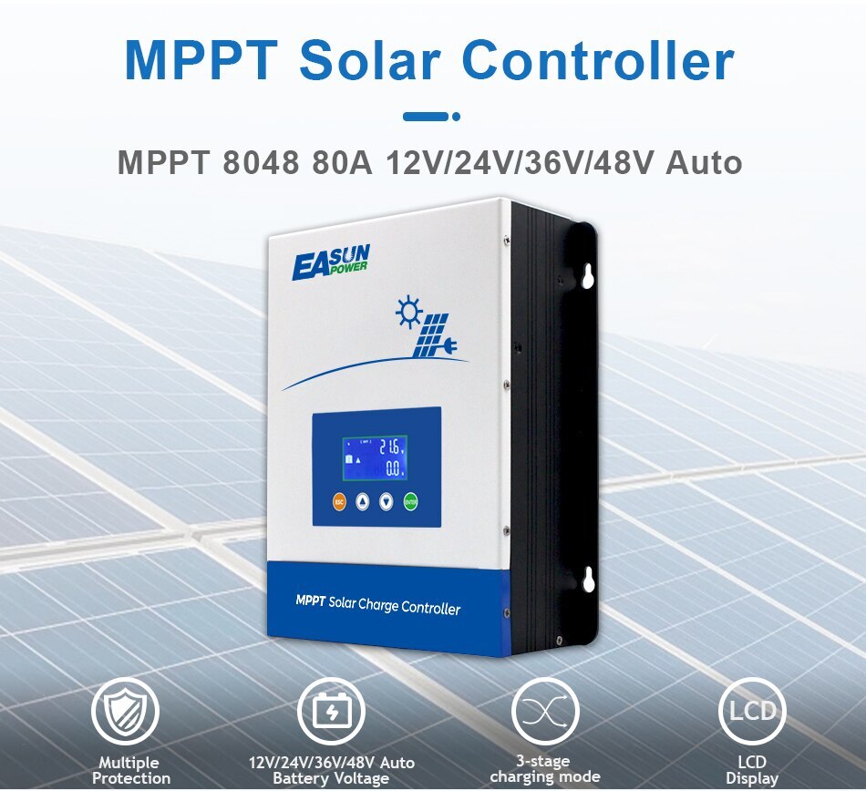 MPPT 80A Solar Panel Charge Controller 12V 24V 36V 48V DC Battery Regulator LCD