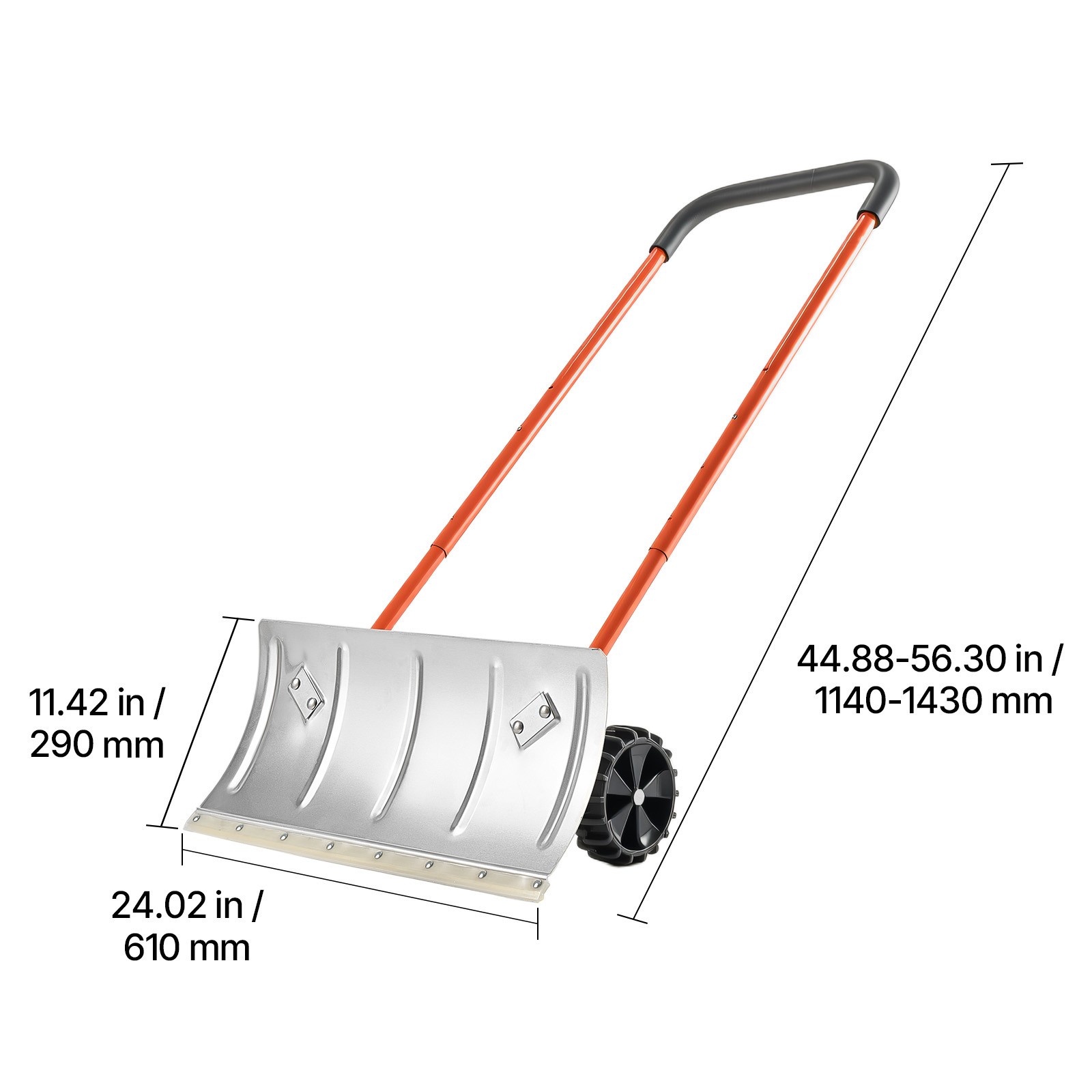 Snow Shovel with Wheels 24" Durable Metal Snow Removal Pusher Plow for Driveway