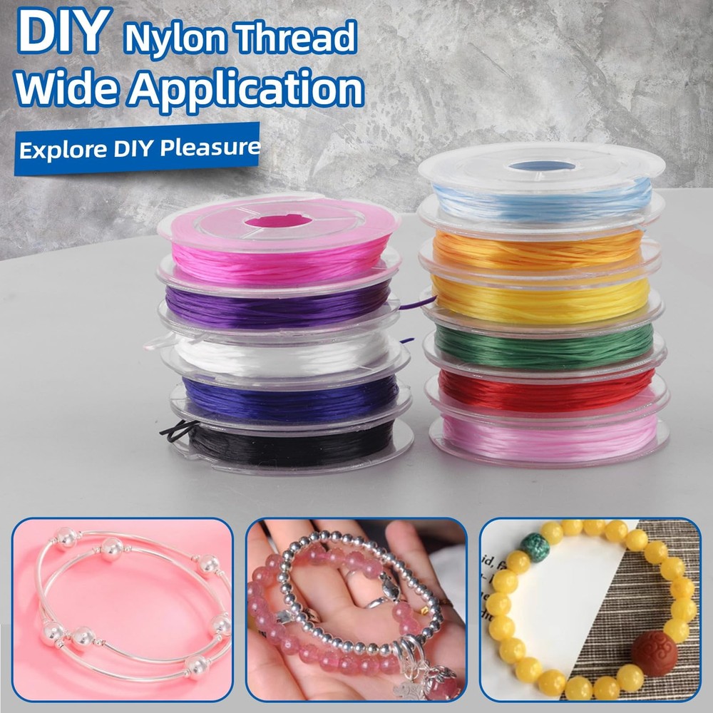 Glarks 12Rolls Elastic Bracelet String Cord Set, 12 Colors Multicolor