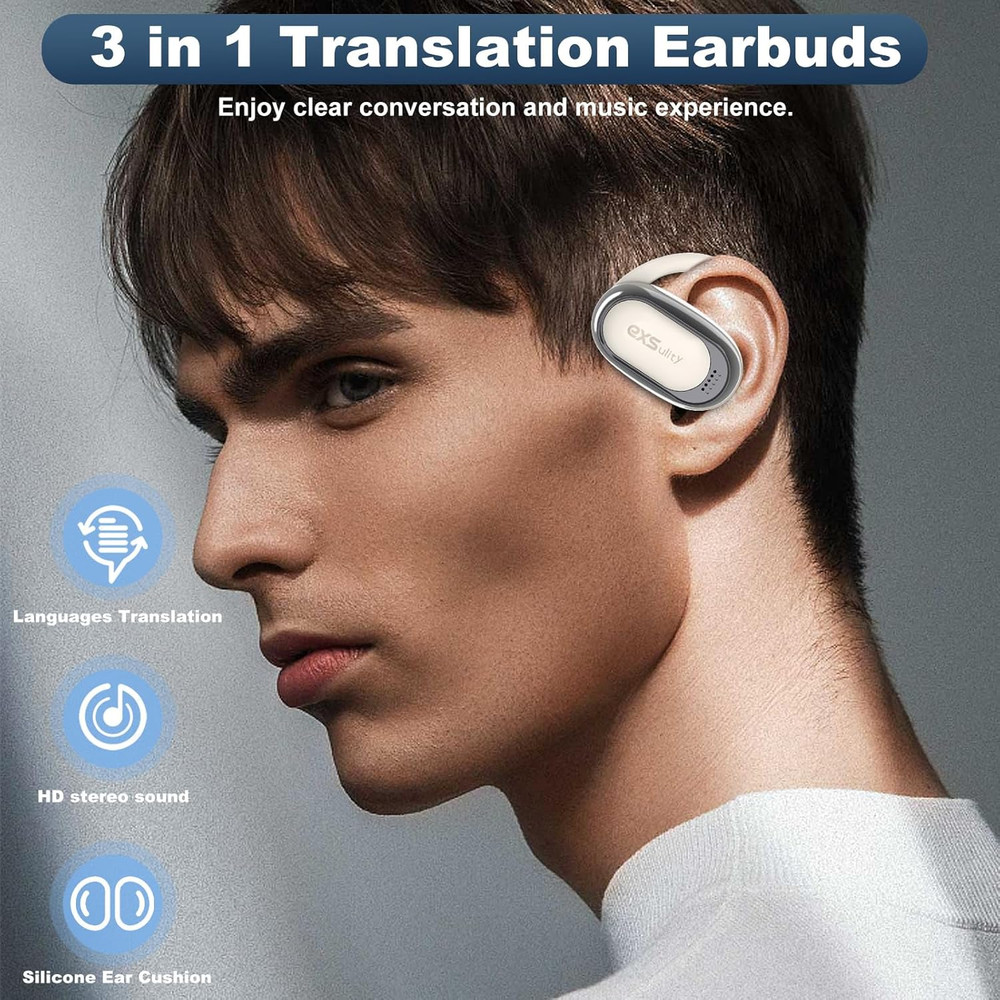 AI Language Translator Earbuds, 144 Languages, 5 Modes, Bluetooth 5.4, White