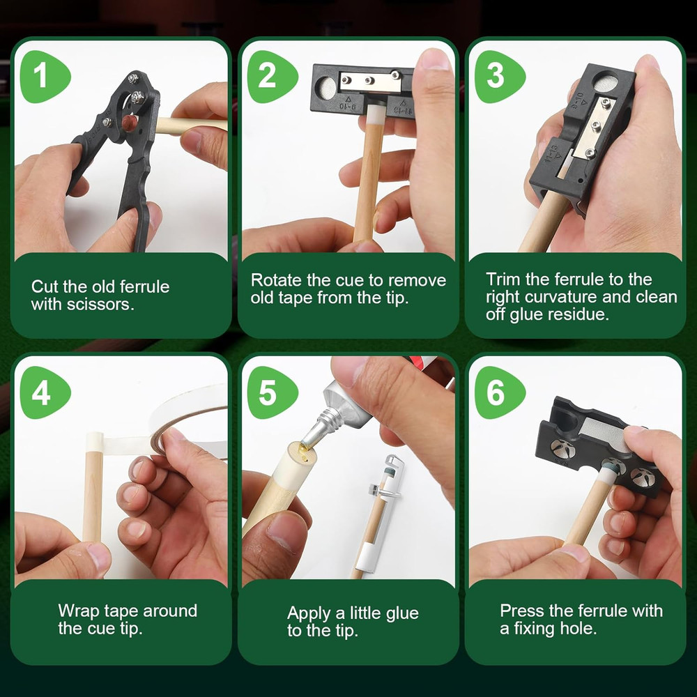 11-In-1 Pool Cue Tip Replacement Kit, Cue Tip Shaping Tool, Professional Cue Tip