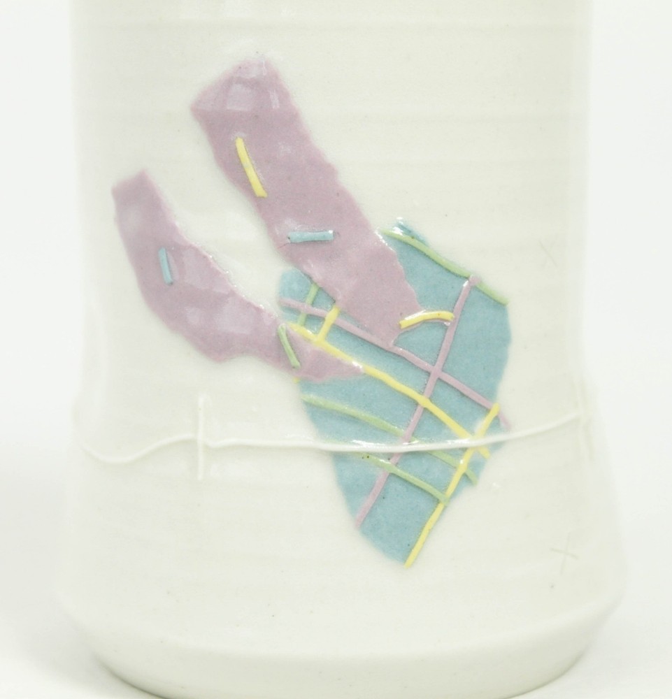 1982 Abstract Design Blue Purple White Signed Ceramic Vase