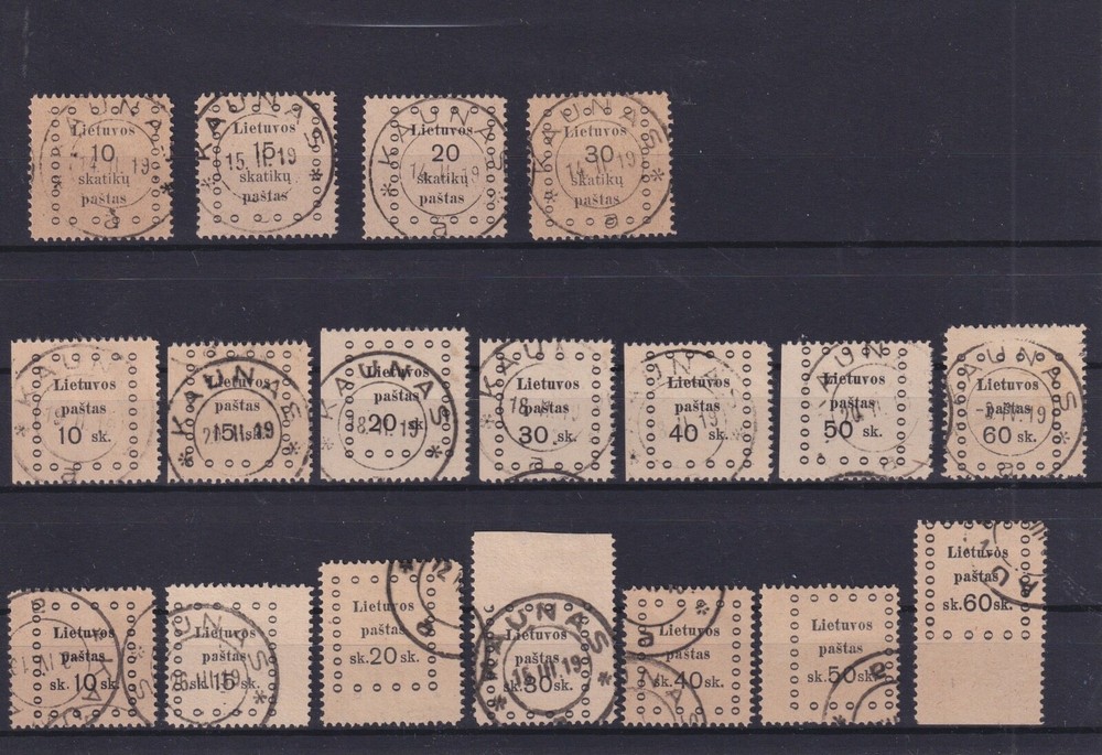 LITHUANIA 1919 MI 9-26 THREE COMPLETE SETS USED FINE