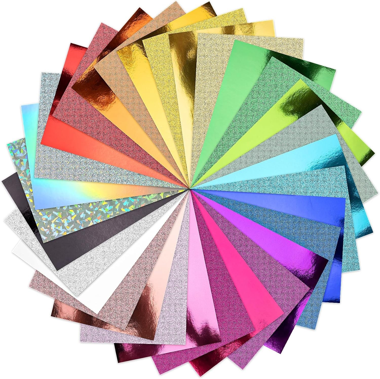 30 Pack Metallic Glitter Cardstock Paper Sheets, 6" x 8" Color Foil Mirror Shimm